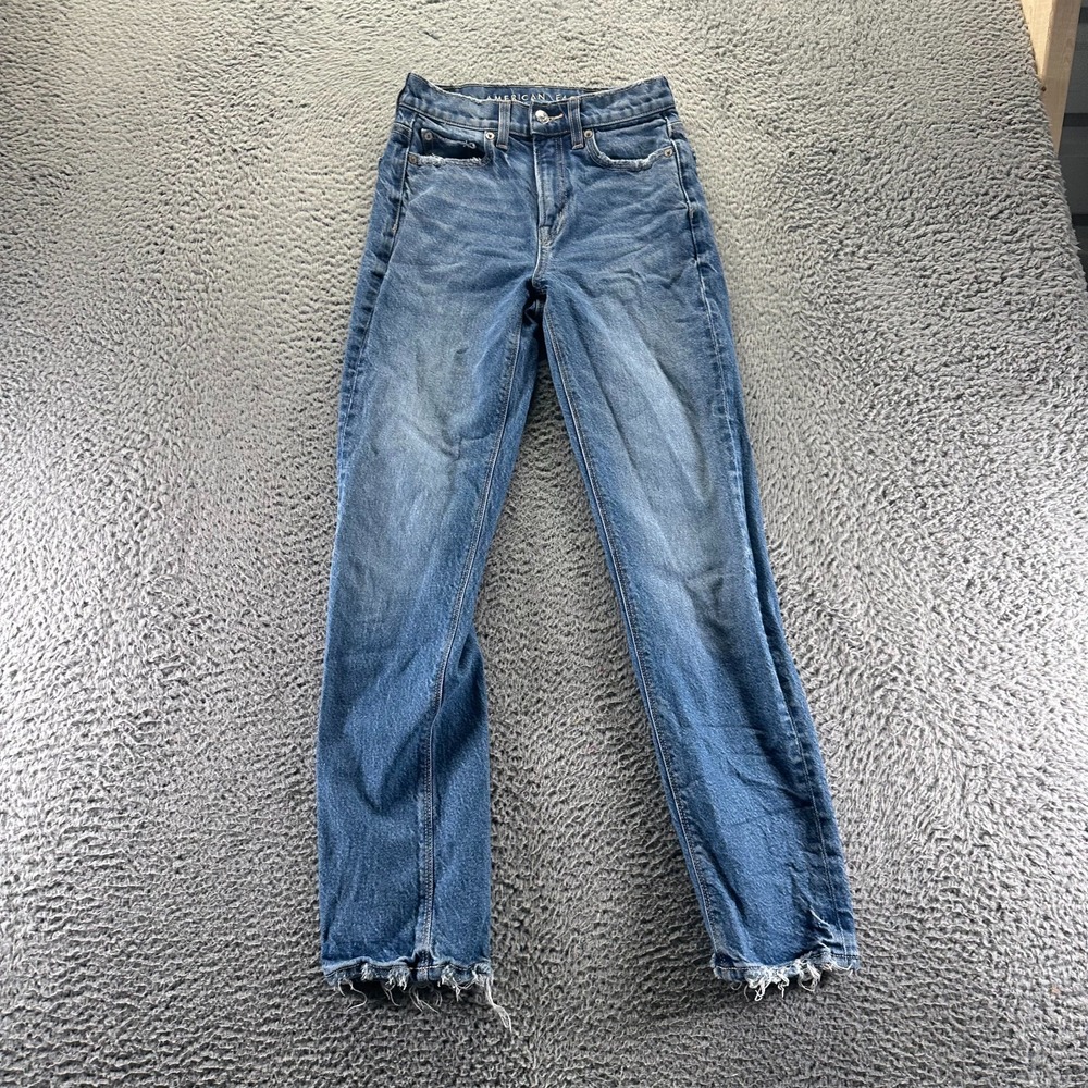 American Eagle Outfitters Jeansโ Womens 000 Blue Cotton Denim Straight High-Rise